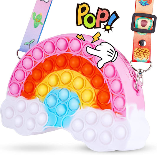 Rainbow Purse Push Pop Bubble Fidget Sensory Toy Colorful Shoulder Crossbody Bag