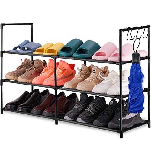 Shoe Rack 3 Tiers Sturdy Durable Metal Shoe Organizer 12 Pairs Space Saving