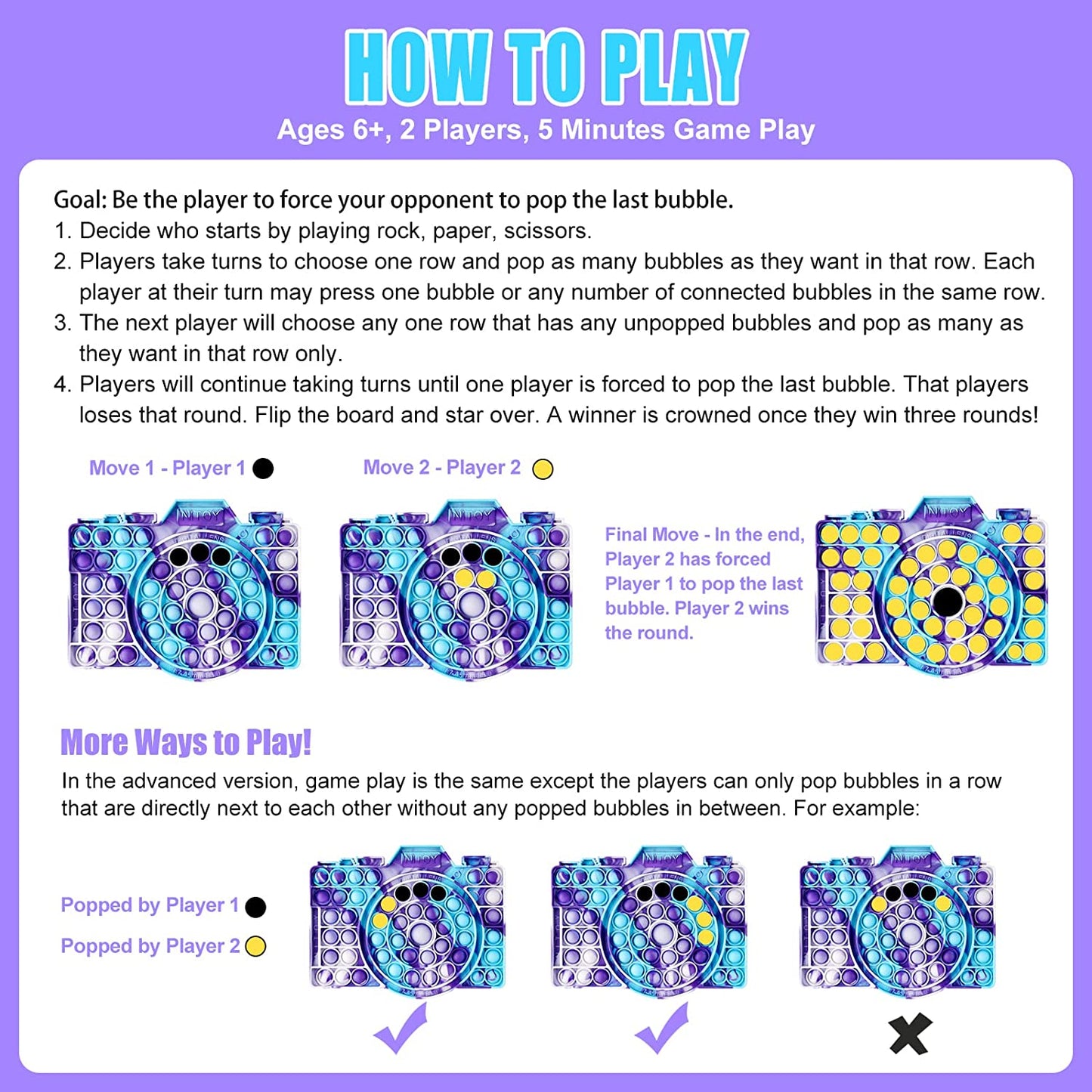 Giant Camera Push Pop Bubble Fidget Sensory Toy Silicone Game Board Large Size