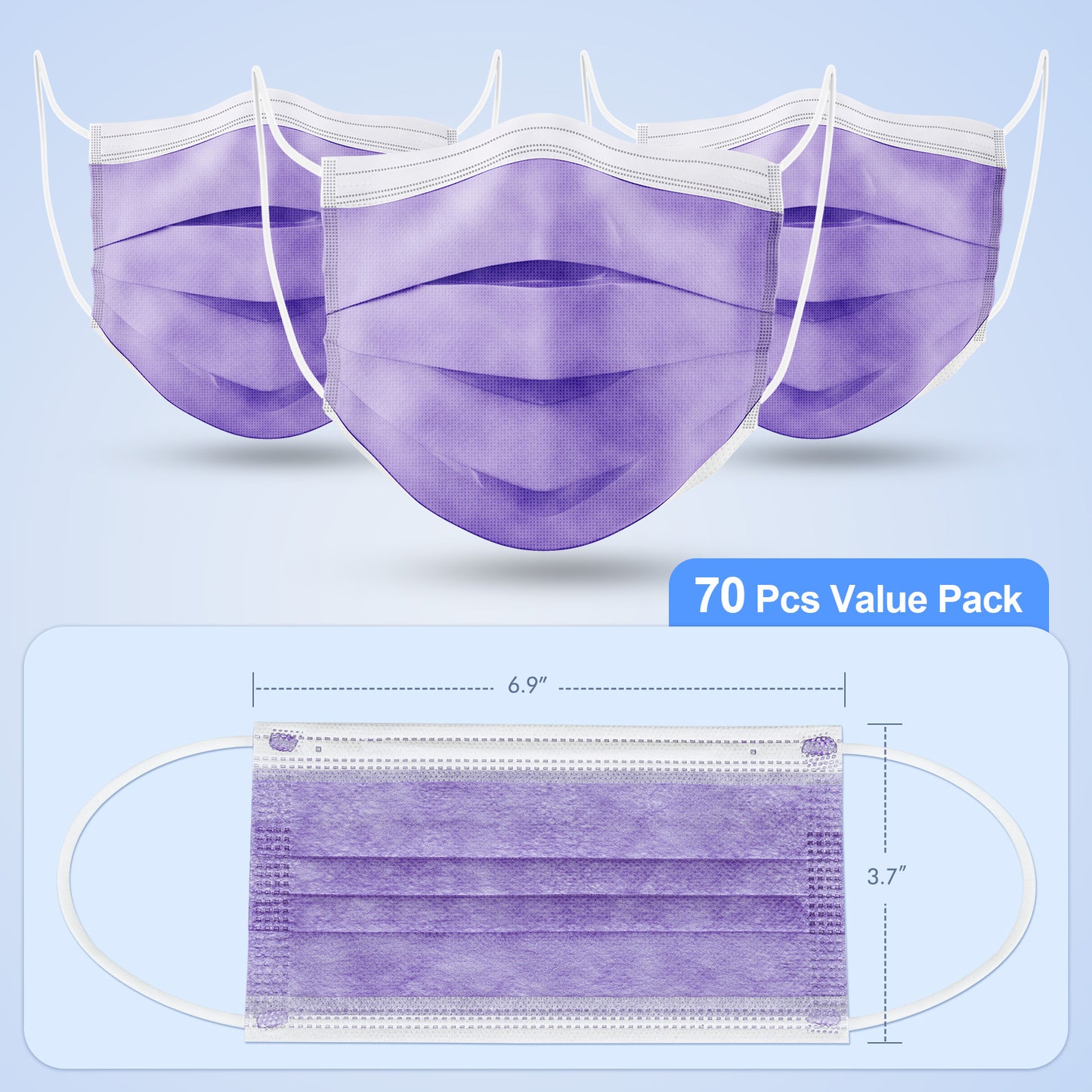 70PCS Adult Size Disposable Protective Individually Packed Soft (Purple)