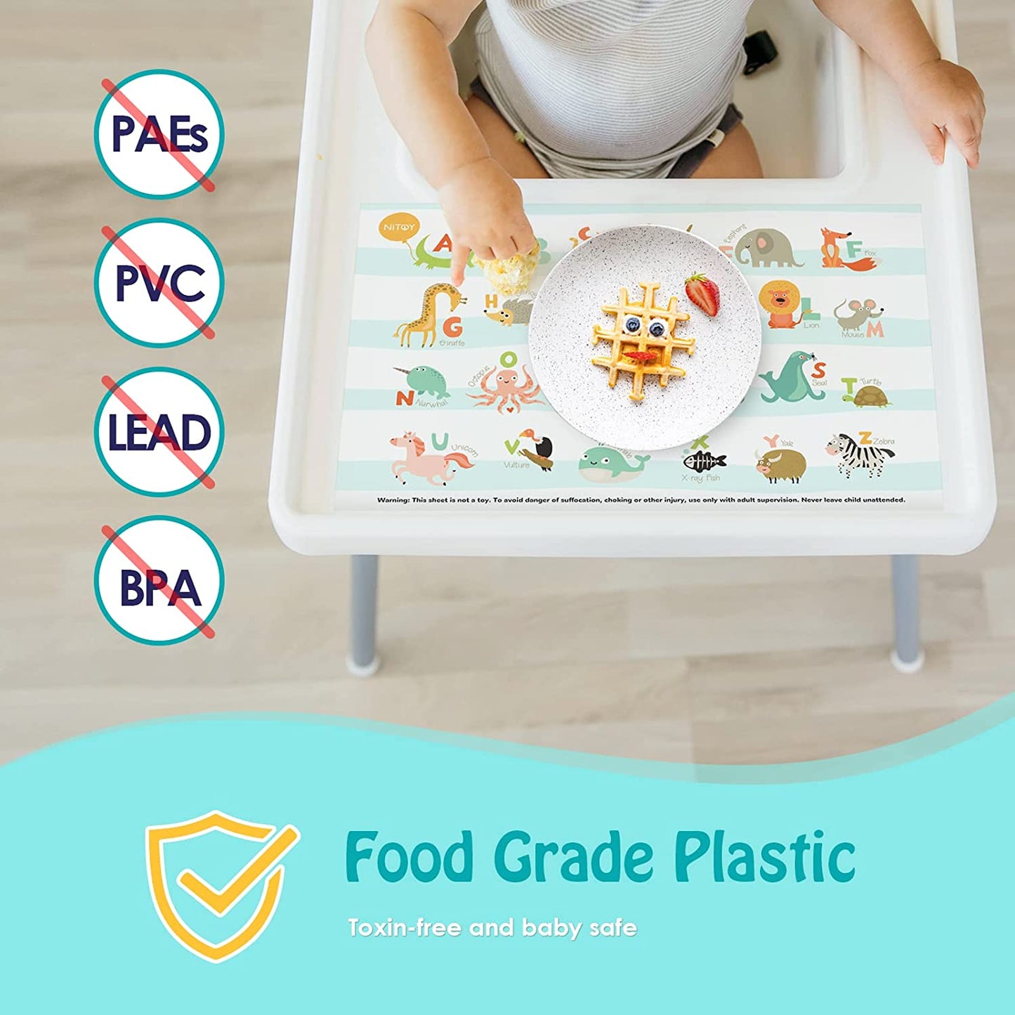 Disposable Placemats 55PCS Baby Stick On Table Mat 12x18 Learning Alphabet ABC