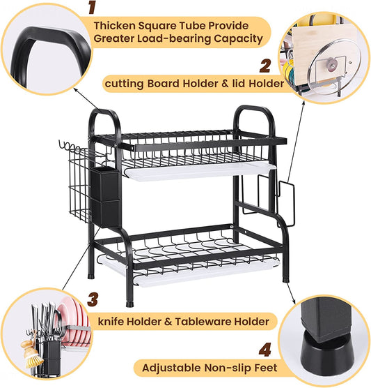 Dish Drying Rack 2-Tier Drainboards Compact Stainless-Steel Rust-Proof Drainer