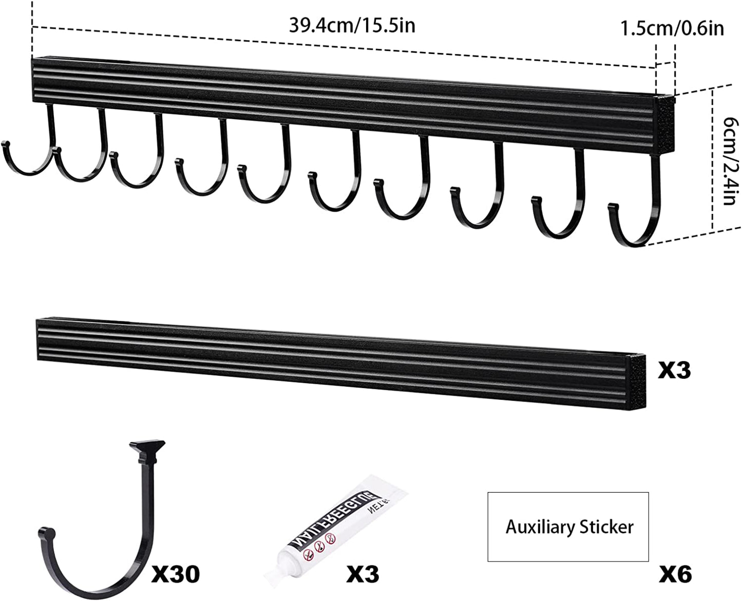 Wall Mounted Coat Racks for Hanging Towel Hat Key Purse Bag Kitchen Utensil 3PCS