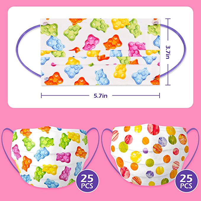 50PCS Candy Gummy Bear Kids Disposable Individually Wrapped 2 Designs Non-Woven