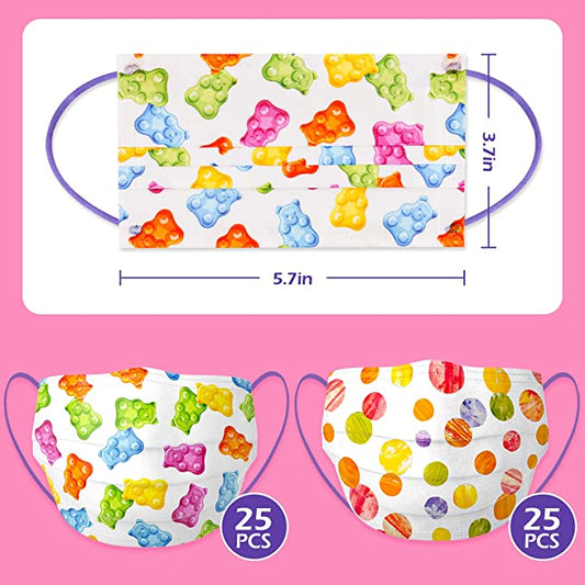 50PCS Candy Gummy Bear Kids Disposable Individually Wrapped 2 Designs Non-Woven