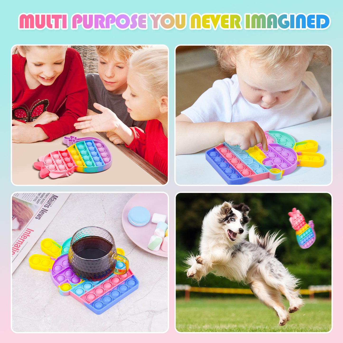 2PCS Bubble Fidget Toy - Ice Cream + Cat, Rainbow Colors