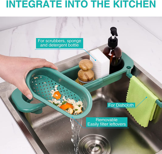 Sink Caddy Adjustable Sponge Holder Kitchen Expandable Storage Drain Basket