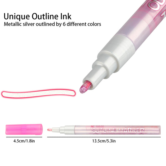 Super Squiggles Self-outline Markers Metallic Pens, 6 Colors 2mm Nylon Tip