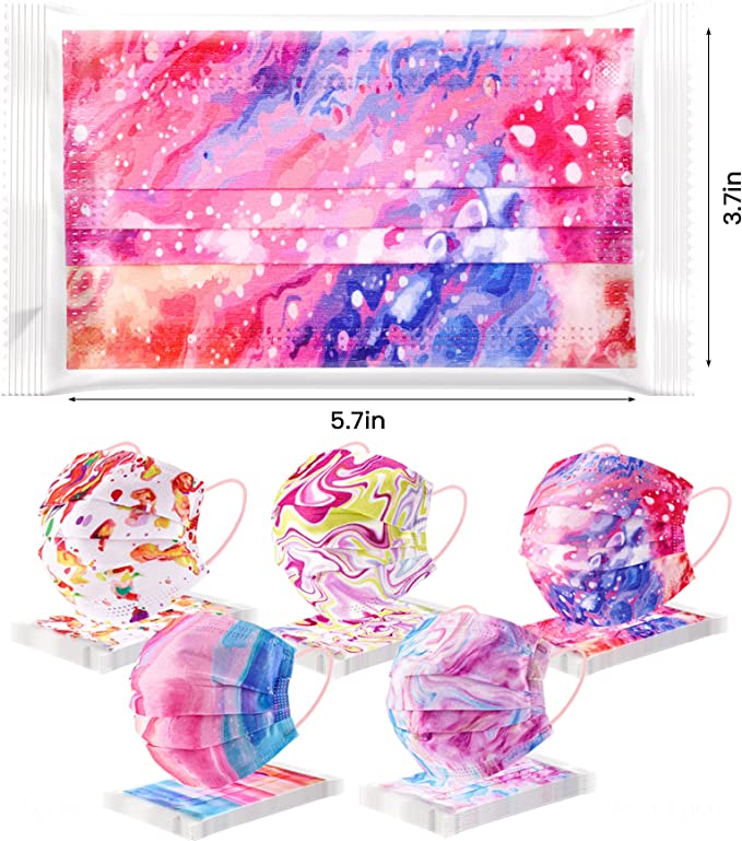 50PCS Kids Disposable 5 Abstract Splash Print Designs Single-Packed Bulk Set