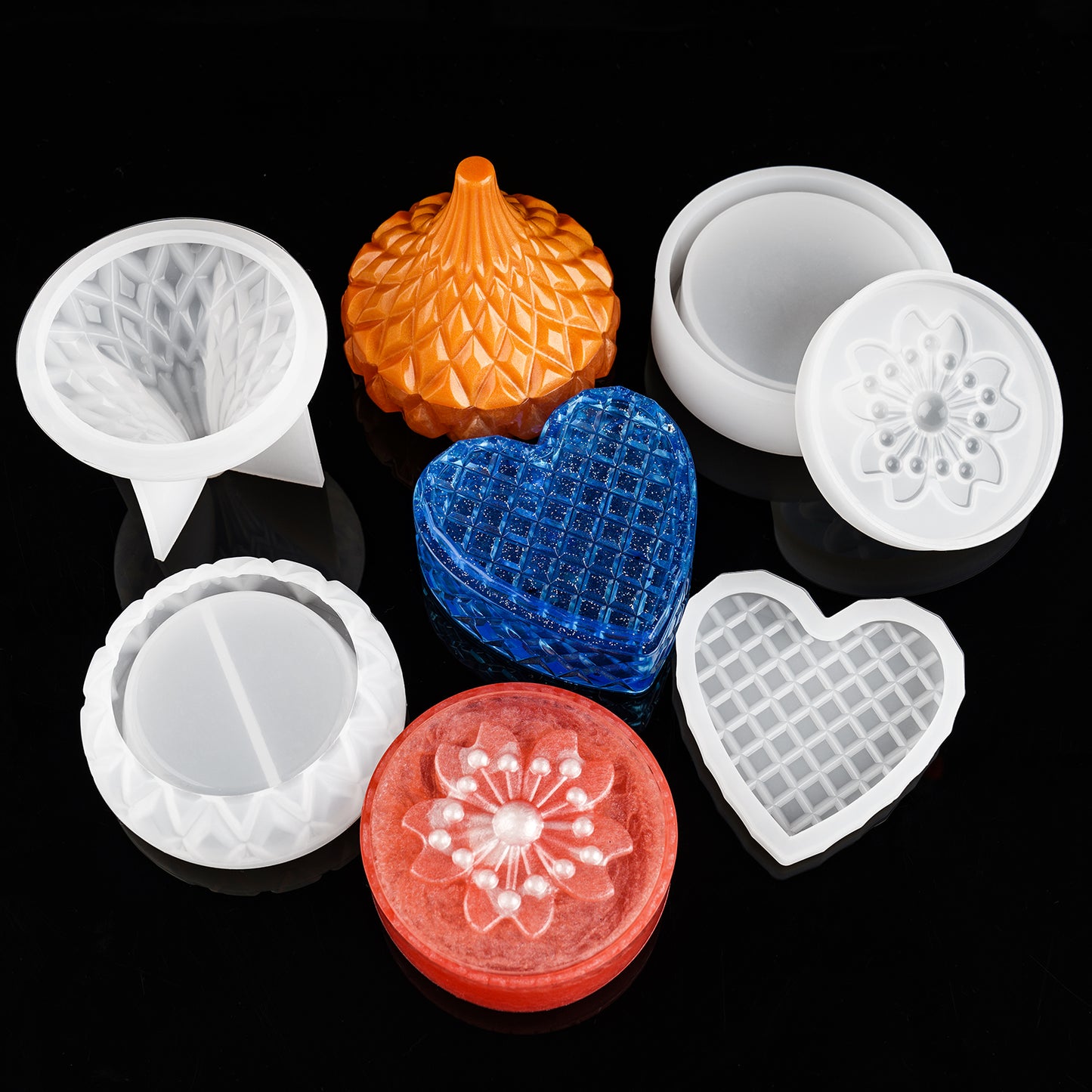 Silicone Epoxy Resin Molds Jewelry Containers + Lids 3 Shapes Trinket Box DIY