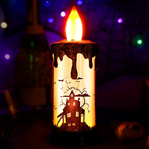 Halloween Glitter Flameless Candle Battery Operated Flickering 10" Spooky LED