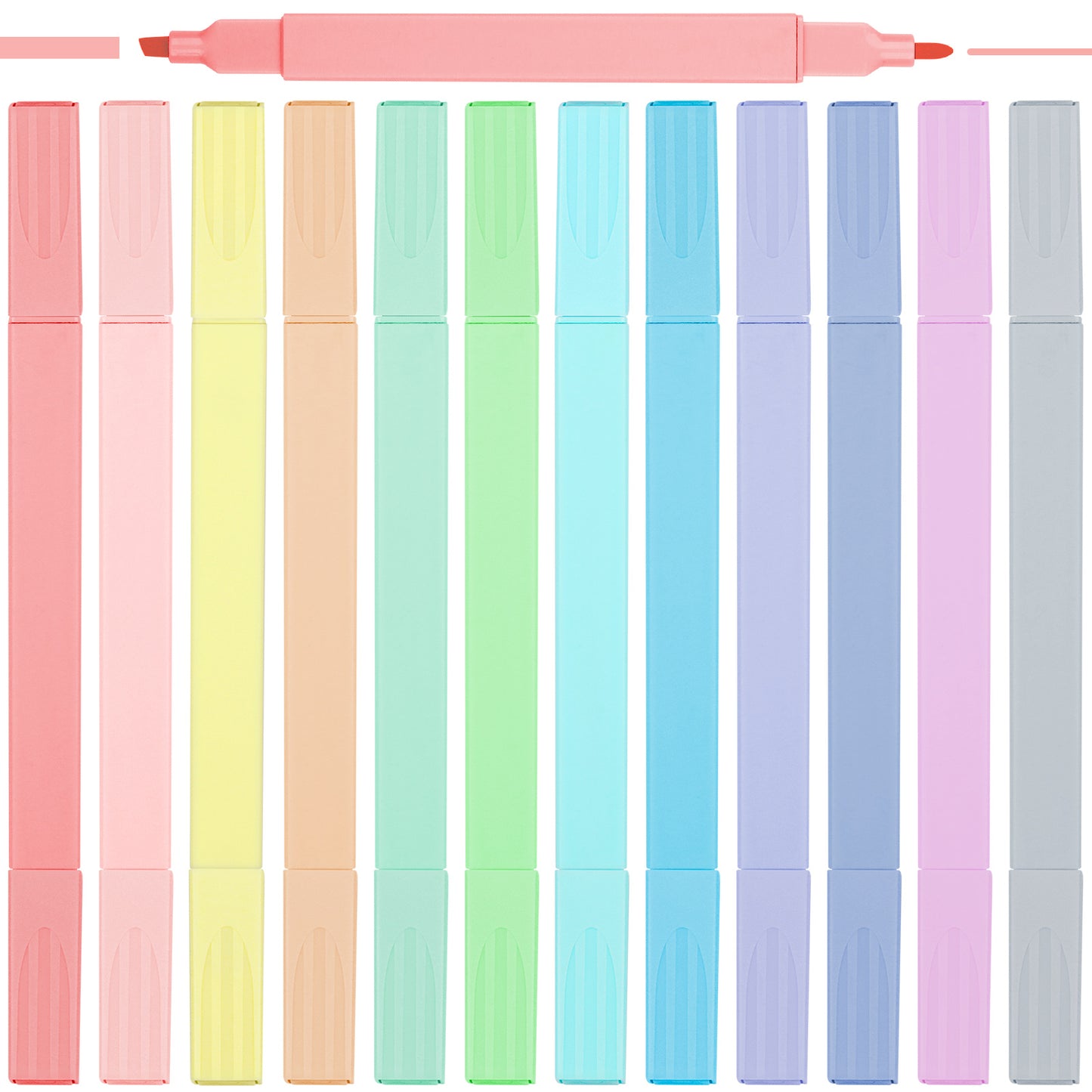 Dual Tips Highlighter Marker Pens, 12 Colors Water-Based Pastel Ink 4mm Chisel