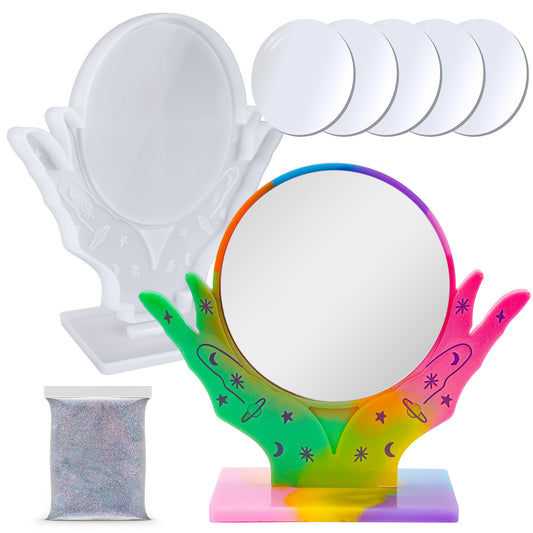 Makeup Mirror Epoxy Resin Casting Kit 2x Crystal Hands Silicone Molds+5x 4" Sh