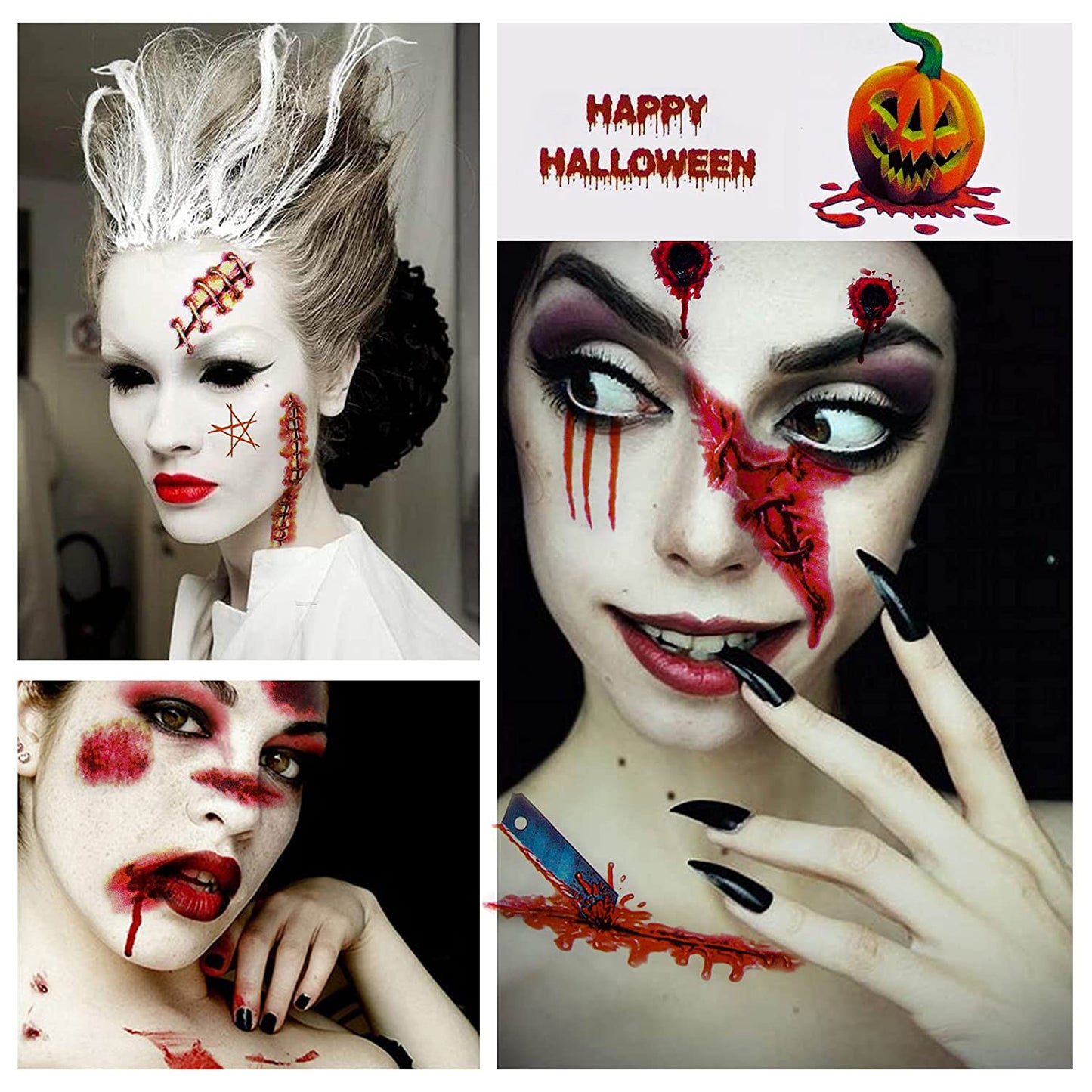 40 Sheets Halloween Horror Removable Realistic Fake Temporary Tattoo Set Zombie