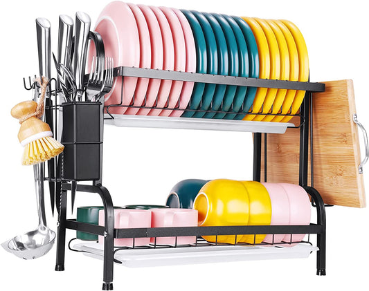 Dish Drying Rack 2-Tier Drainboards Compact Stainless-Steel Rust-Proof Drainer