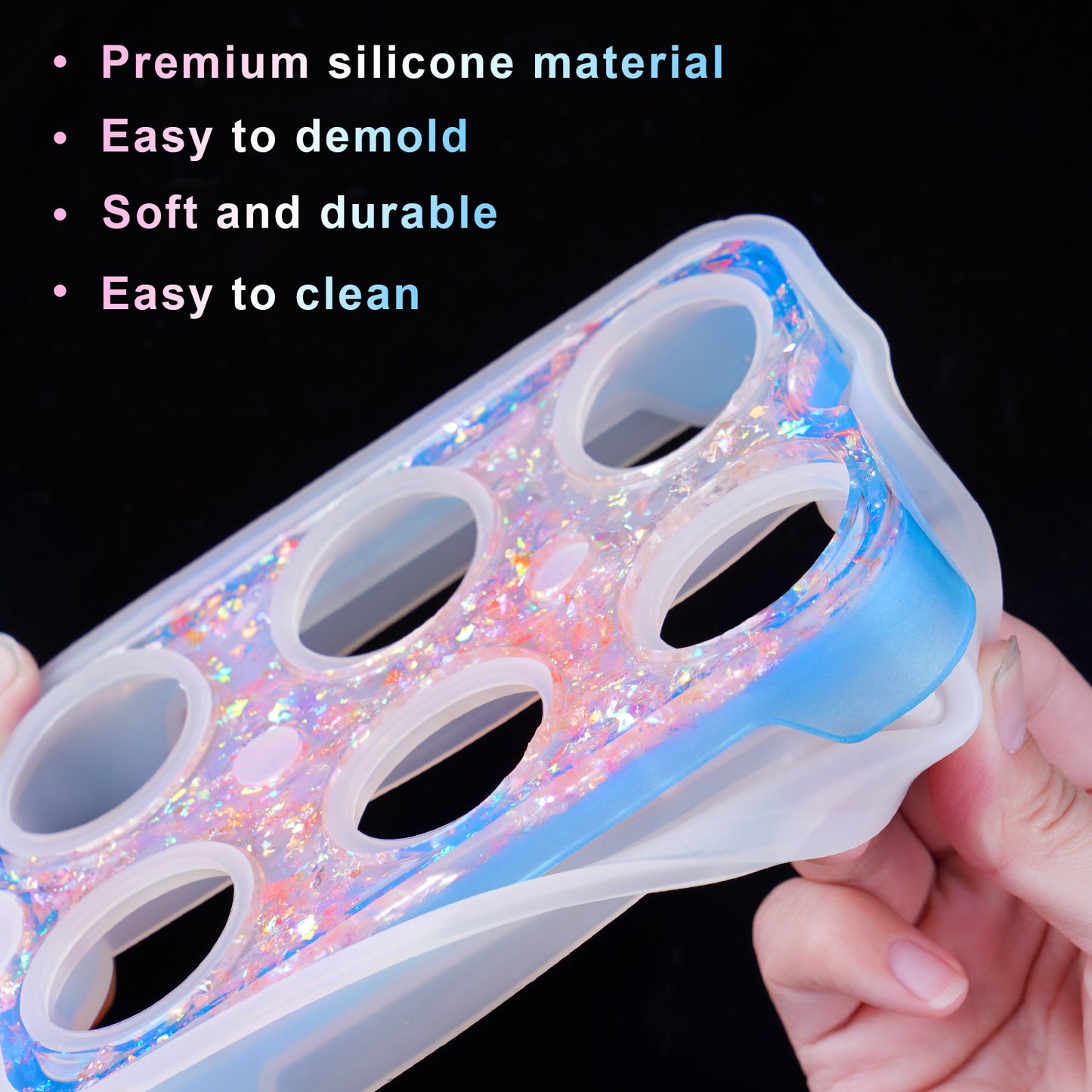 DIY 6-Egg Holder Epoxy Resin Casting Silicone Mold Kit+Star Glitter, 6?”x4?”x1