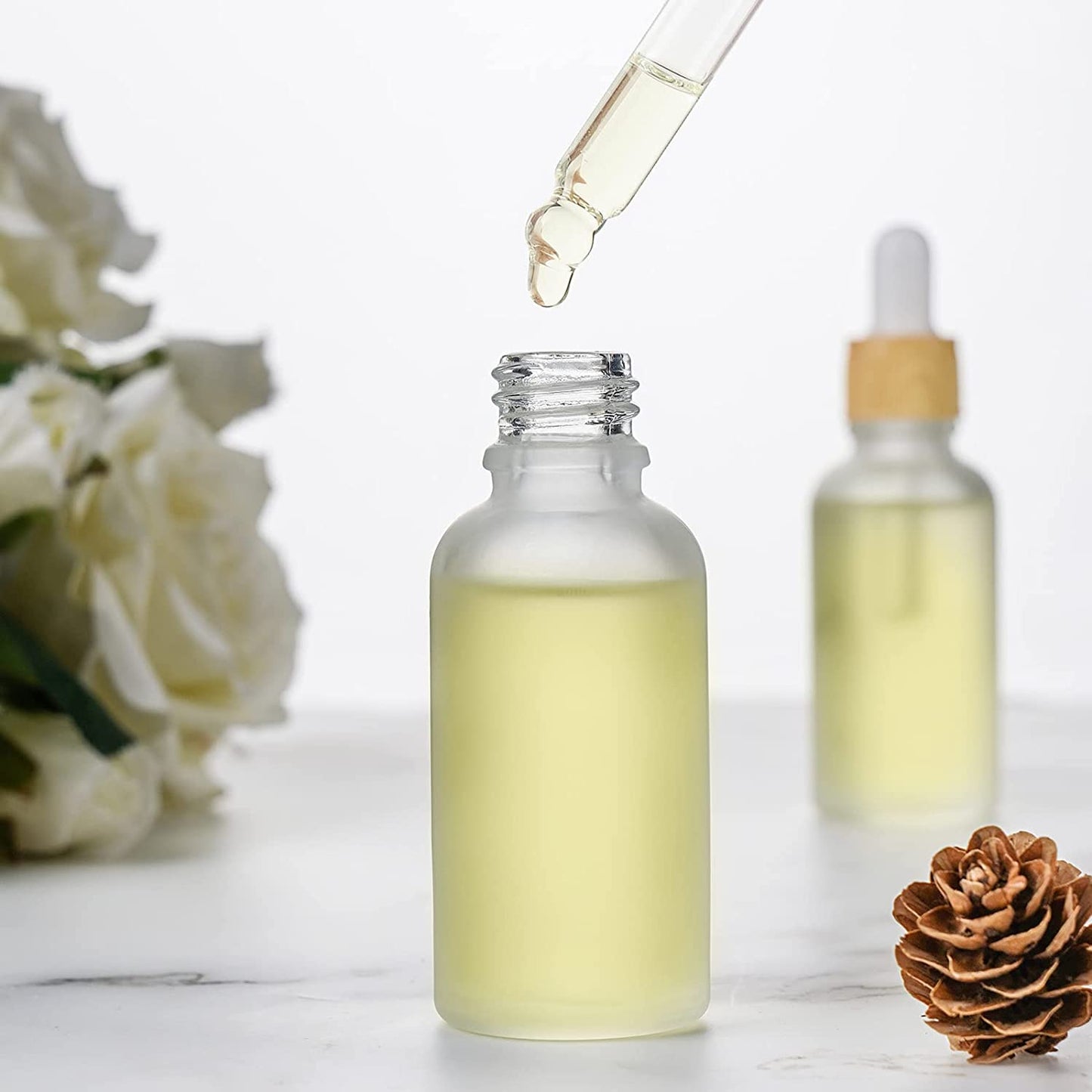 Frosted Glass Dropper Bottles with Glass Droppers & White Cap 6-Pack 1OZ/30ML