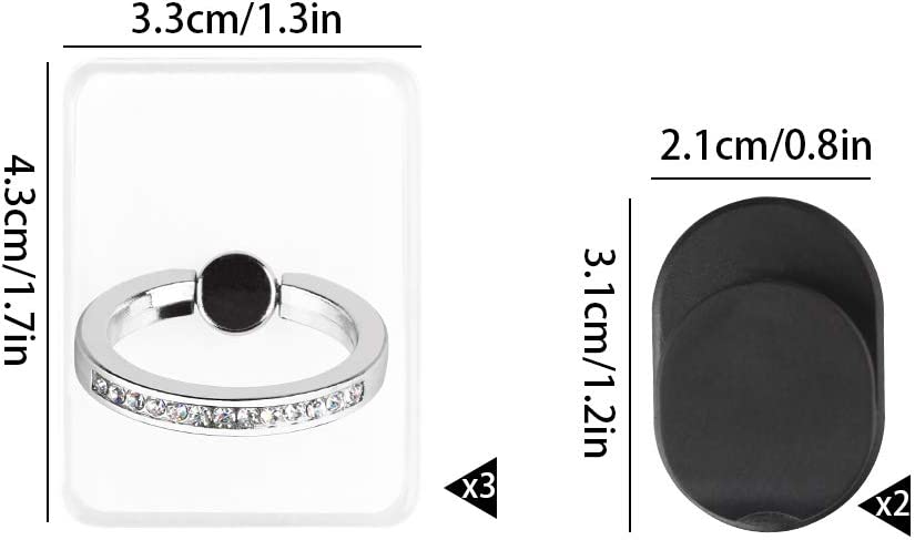 Transparent Cell Phone Ring Diamond 3PCS Clear Ring Holder Stand Car Mount Hook
