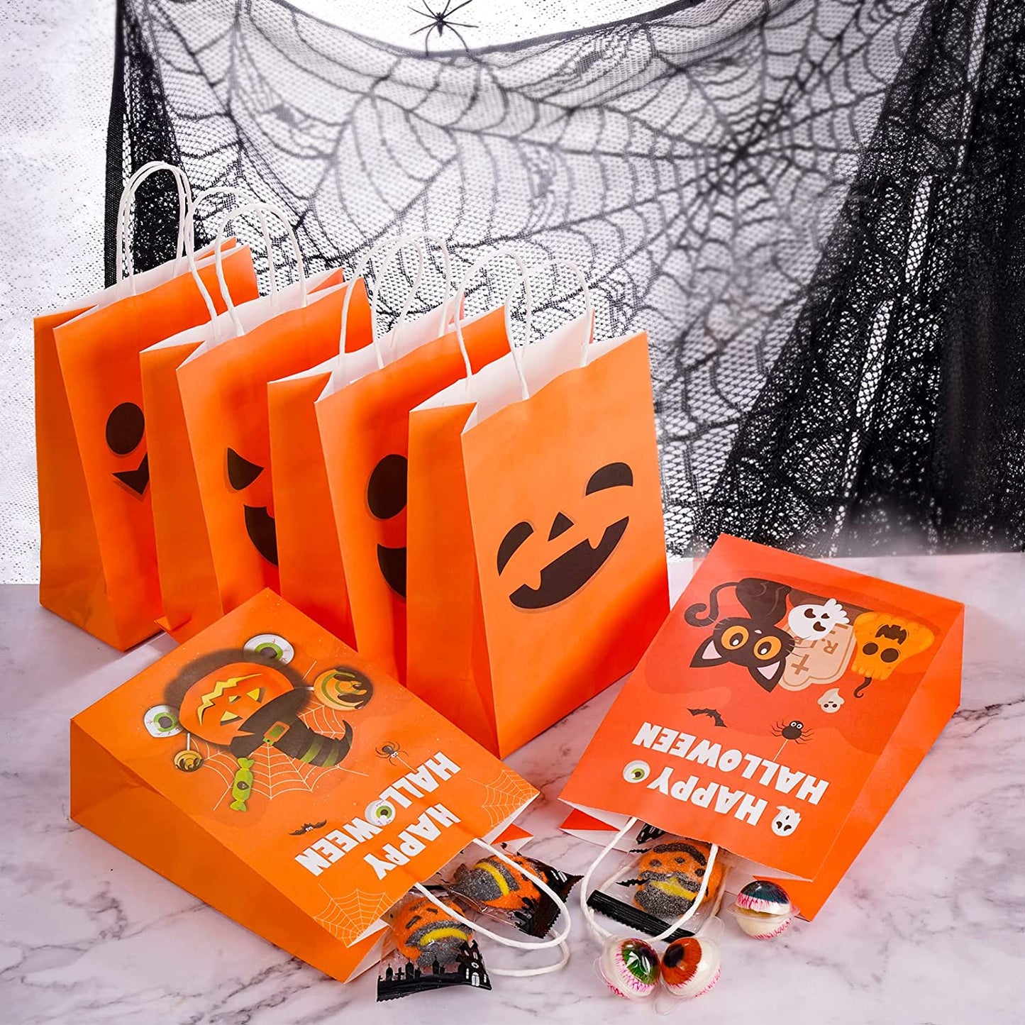 12PCS Halloween Pumpkin Paper Treat Bags Jack-o’-lantern Trick or Treat Holiday