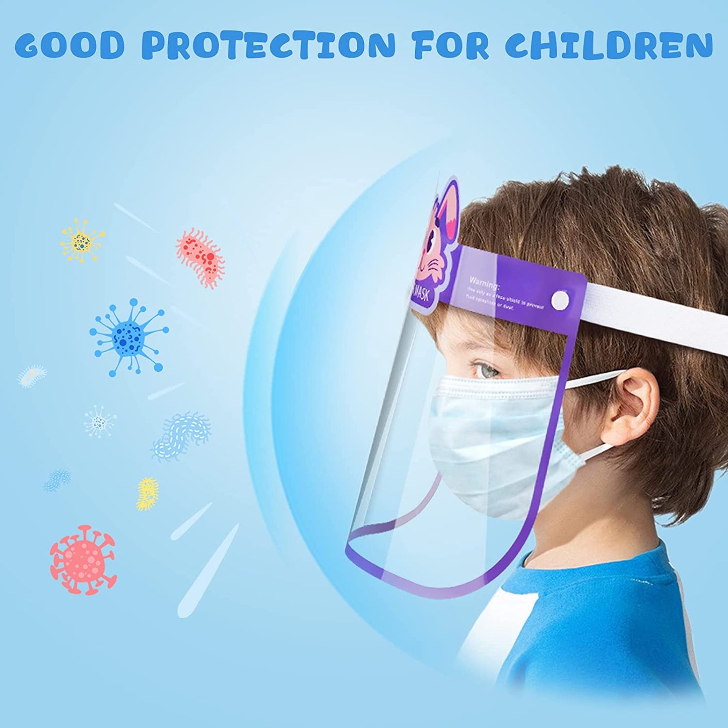 Cartoon Animal Safety Face Shields Kid 8PCS Unisex Reusable Covering Wrap-Around