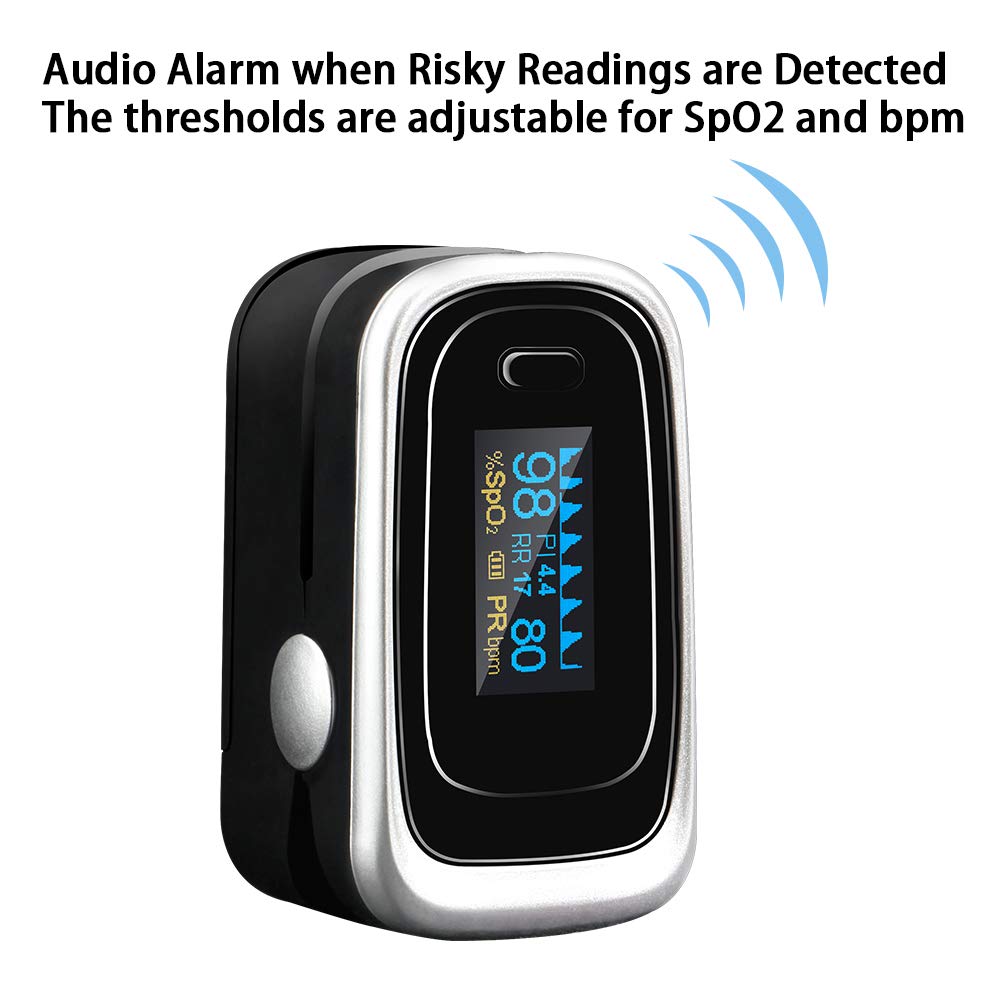 Fingertip Pulse Oximeter Blood Oxygen Saturation Monitor with Silicon Cover BLK