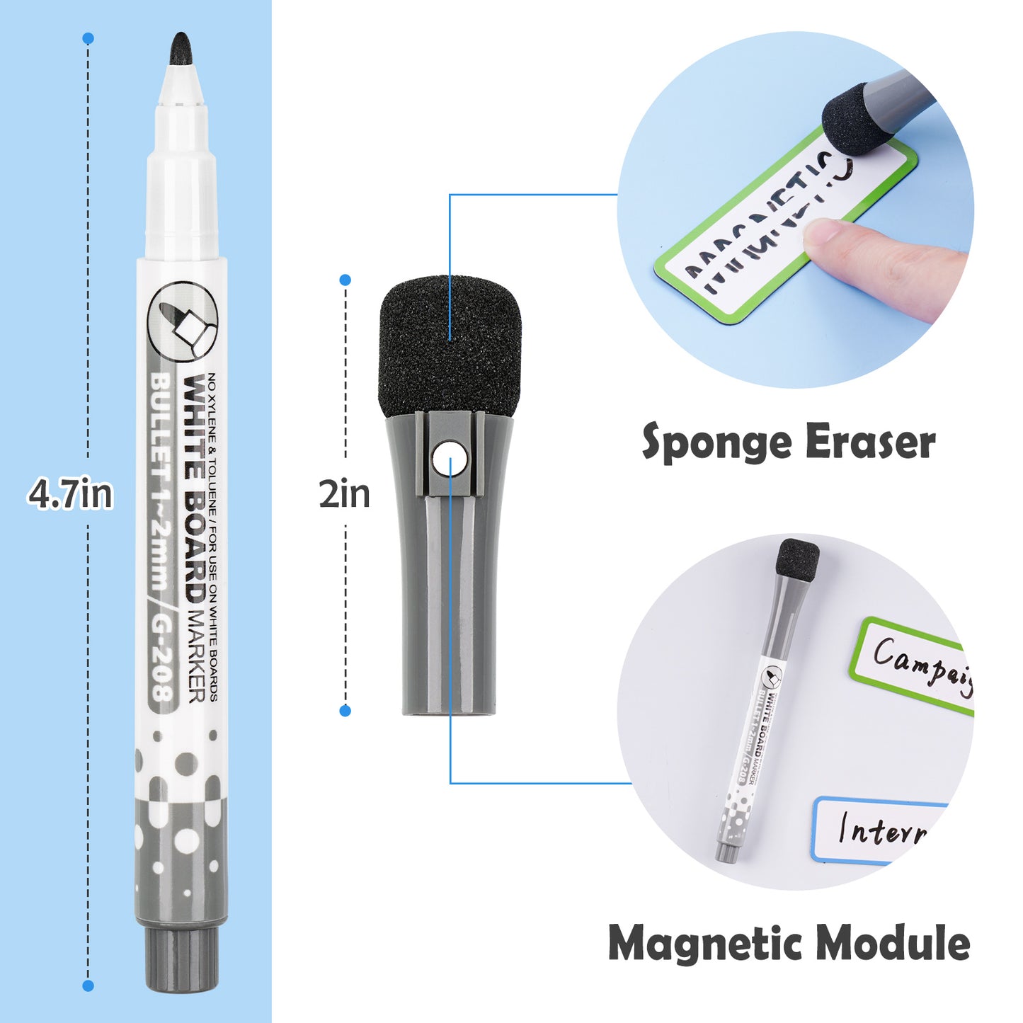 Magnetic Dry Erase Labels 54PCS 3"x1" + 2PCS Dry Erase Markers Set 9 Colors