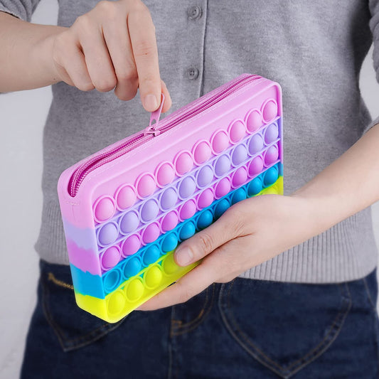 Push Pop Bubble Fidget Sensory Toy Makeup Bag Stationery Storage Tie-Dye Purple