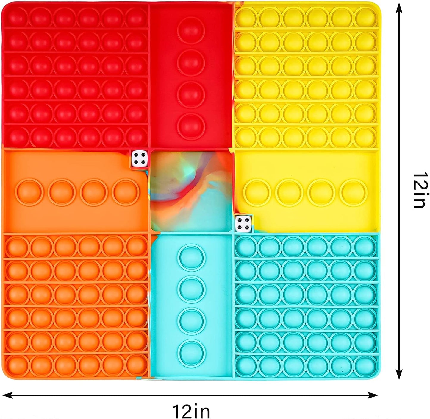 Oversize Silicone Bubble Push Popper Game Board 2PCS Dices 12"x12" Extra Large