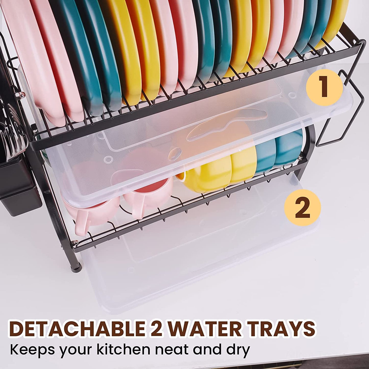 Dish Drying Rack 2-Tier Drainboards Compact Stainless-Steel Rust-Proof Drainer