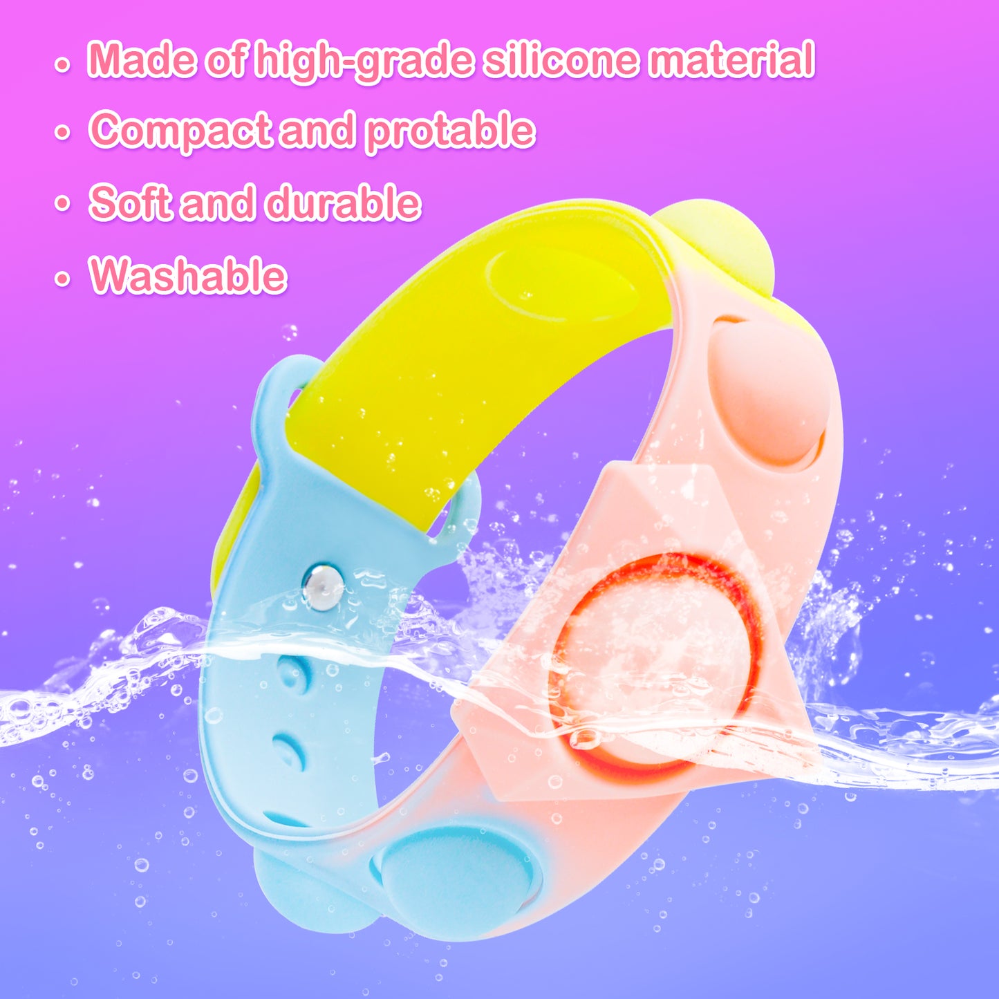 2-Pack Silicone Push Pop Bubble Wristband Fidget Sensory Toys, Macaron Multi-C