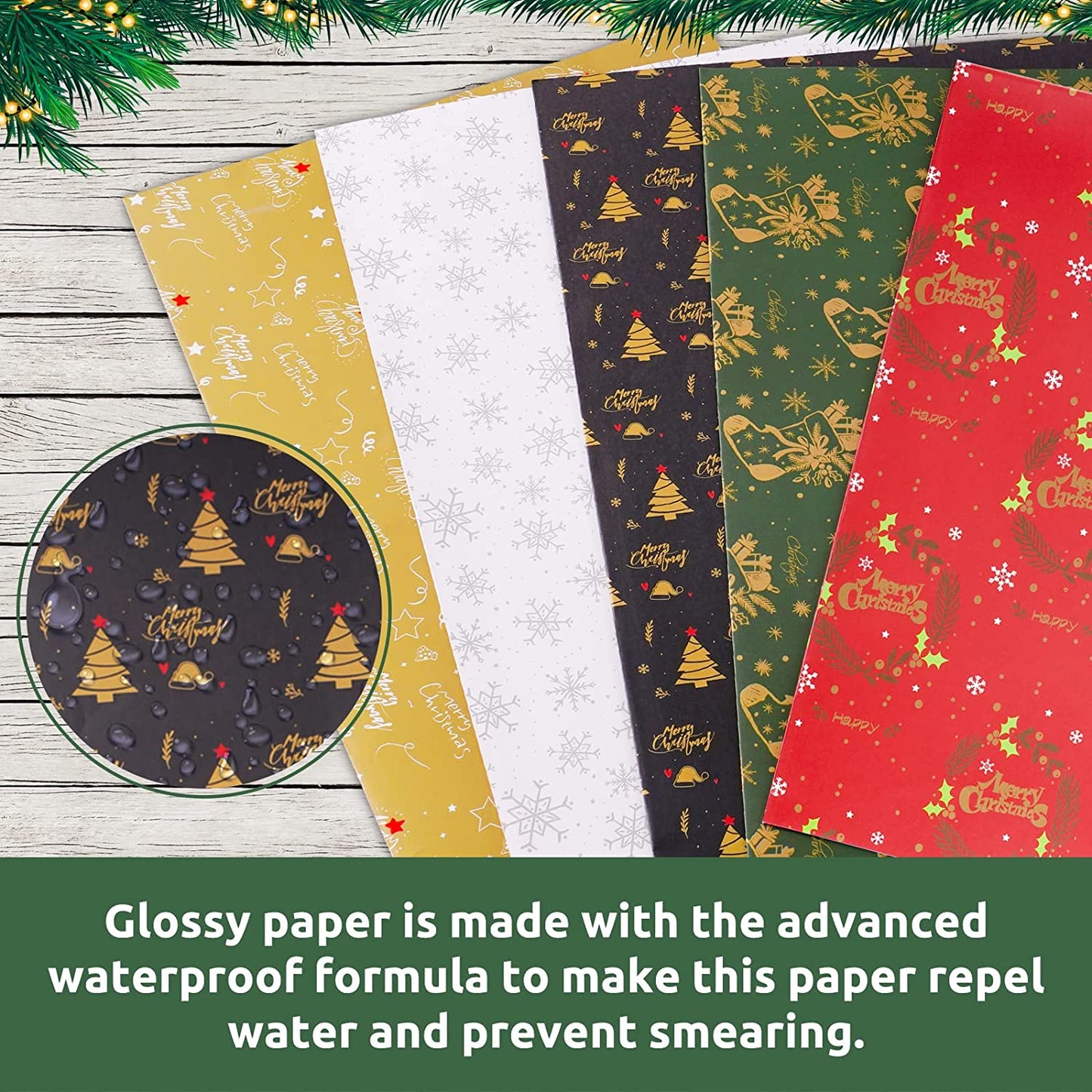 Christmas Holiday Wrapping Paper 8 Pattern 28x20 Matte Glossy Finish Kraft Paper