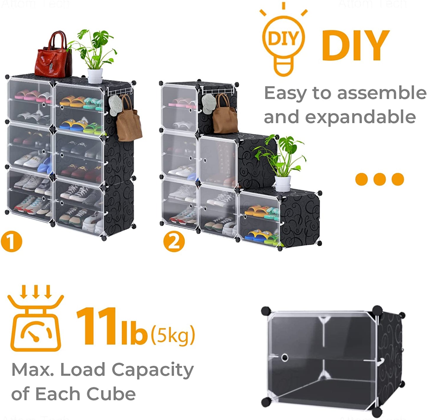 Shoe Rack Organizer w/ Doors 24 Pairs Closet Shoe Box Storage Cabinet Stackable