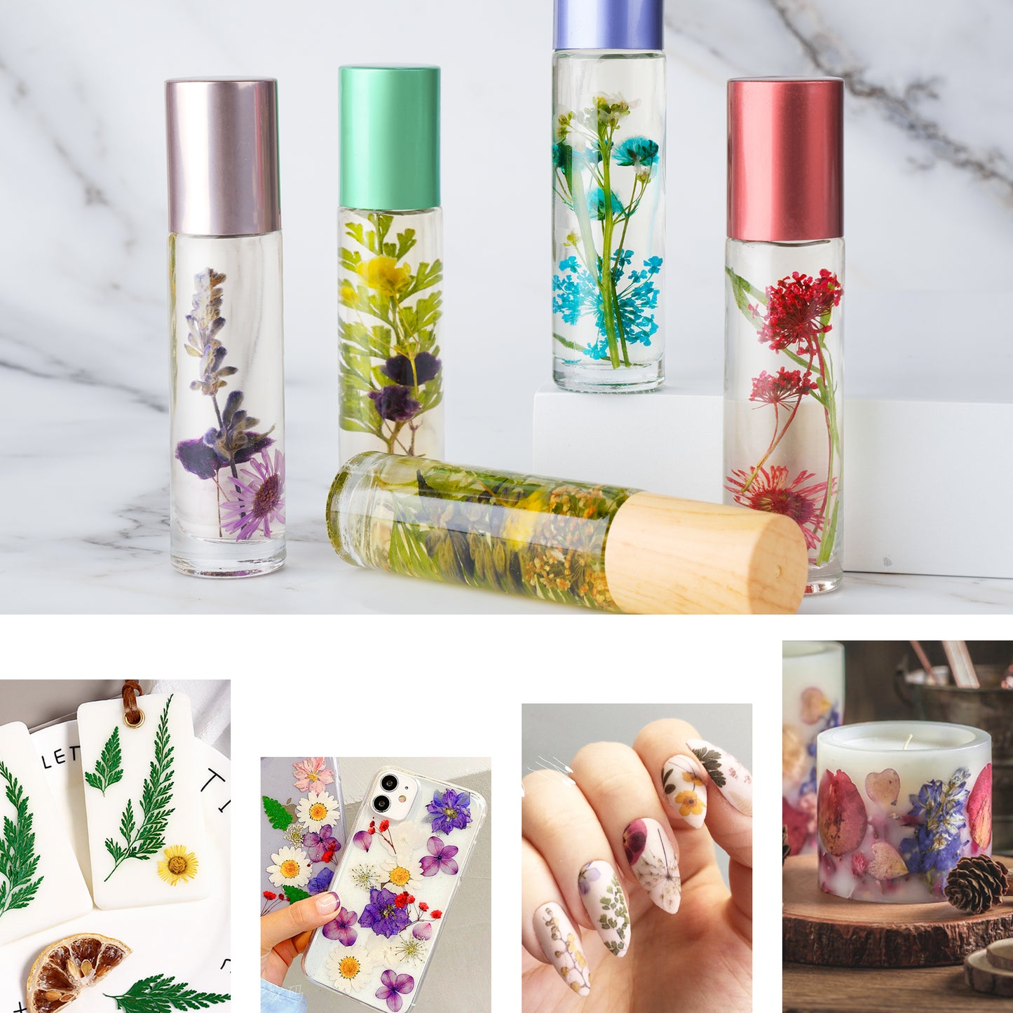 96PCS Real Pressed Dried Flowers with Leaves Natural Warm Color Set, Multiple