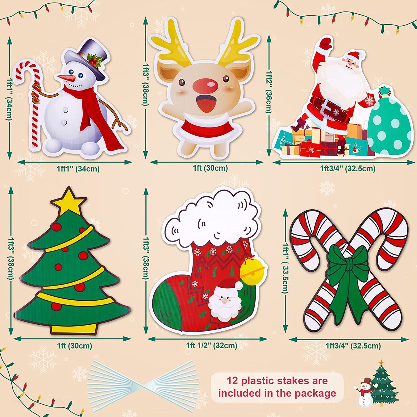 6PCS Christmas Yard Sign 15.4" Holiday Yard Lawn Christmas Outdoor Decorations