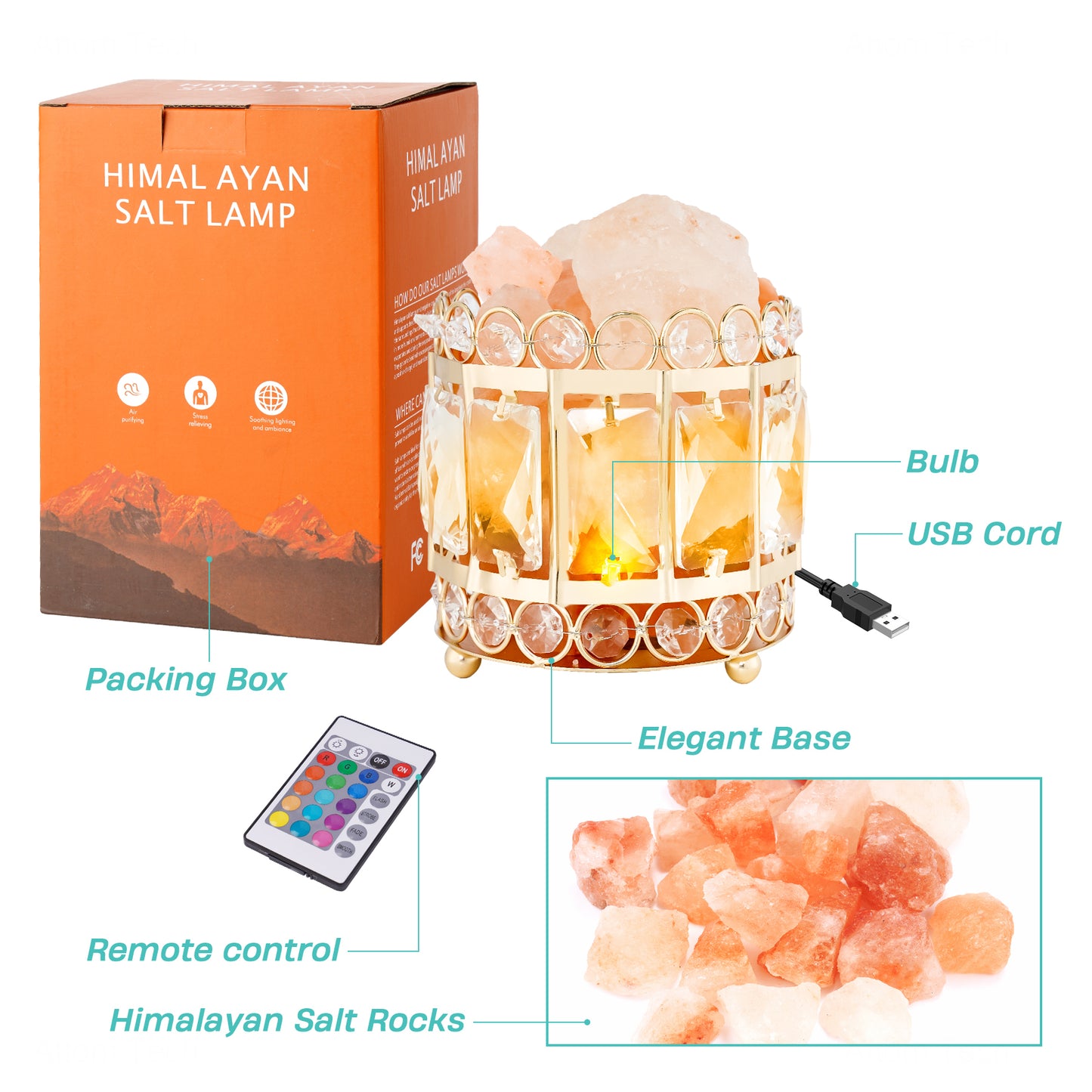 Himalayan 16 Colors Changing Crystal Salt Lamp Night Light, USB Mini Small Sal