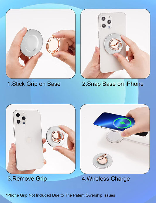 Magnetic Base Plate Phone Holder Ring Stand Removable Wireless Charging (Silver)