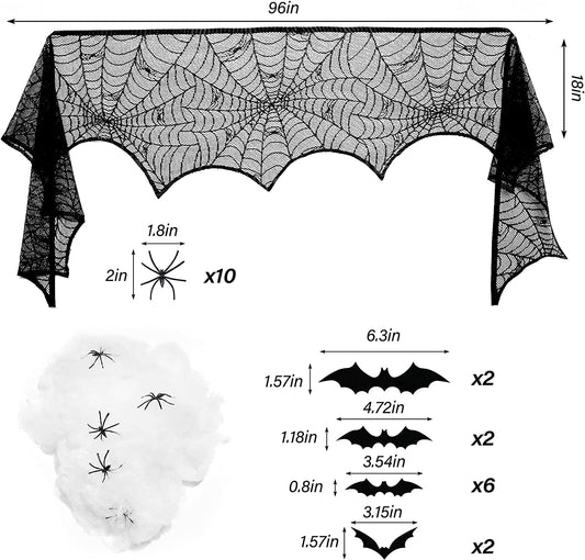 24PC Halloween Home Decoration Party Supply Essentials Large Spiderweb Fireplace