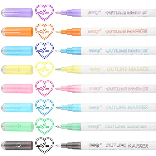 Super Squiggles Double Line Markers 8 Dream Color Self-outline Metallic Pens Hig