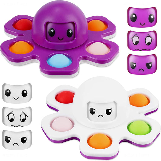 Pop Fidget Spinner 2PCS 2-In-1 Face-Changing Mini Octopus Pop Bubble Sensory Toy