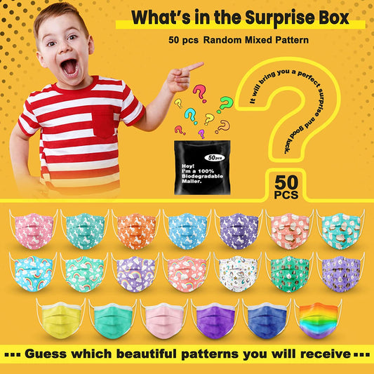 50PCS Kids Disposable Box Unisex Individually Wrap Random Print Surprise Variety