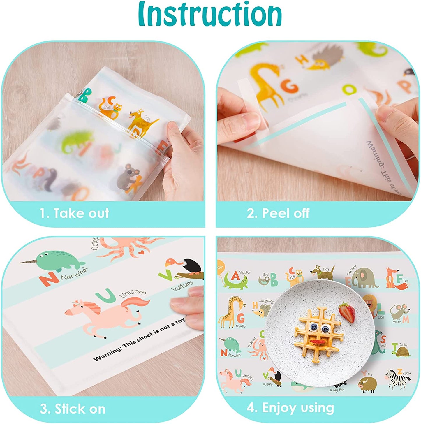 Disposable Placemats 55PCS Baby Stick On Table Mat 12x18 Learning Alphabet ABC