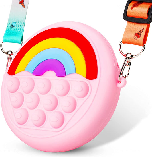 Rainbow Mini Handbag Pop Push Bubble Fidget Sensory Toy Silicone Popper (Pink)