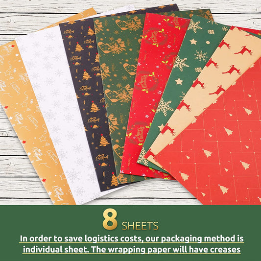 Christmas Holiday Wrapping Paper 8 Pattern 28x20 Matte Glossy Finish Kraft Paper