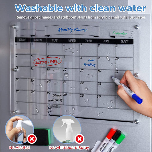 Magnetic Calendar Fridge Acrylic Dry Erase Calendar Whiteboard 17x12 Clear Board