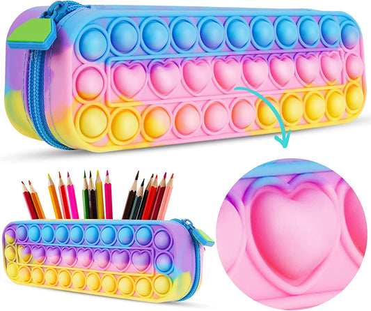 Pop Bubble Zipper Pen Case Fidget Sensory Toy Multicolor Cosmetic Travel Case
