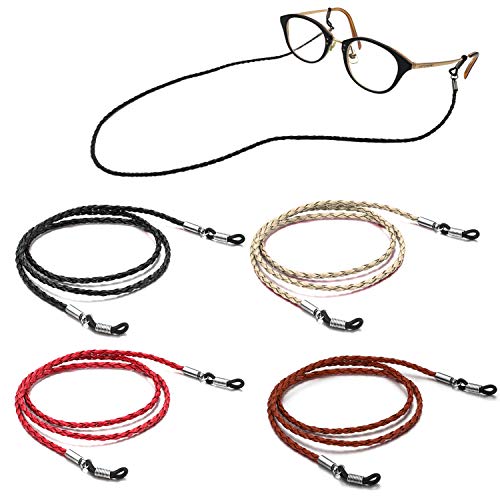 4 Pack Eyeglasses Holder Strap Cord, Aphlos Eyeglass Retainer, PREMIUM LEATHER
