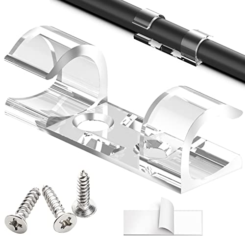 50 Pcs Heavy Duty Cable Clips Transparent with 100 Screws Clear Self-Adhesive Ca