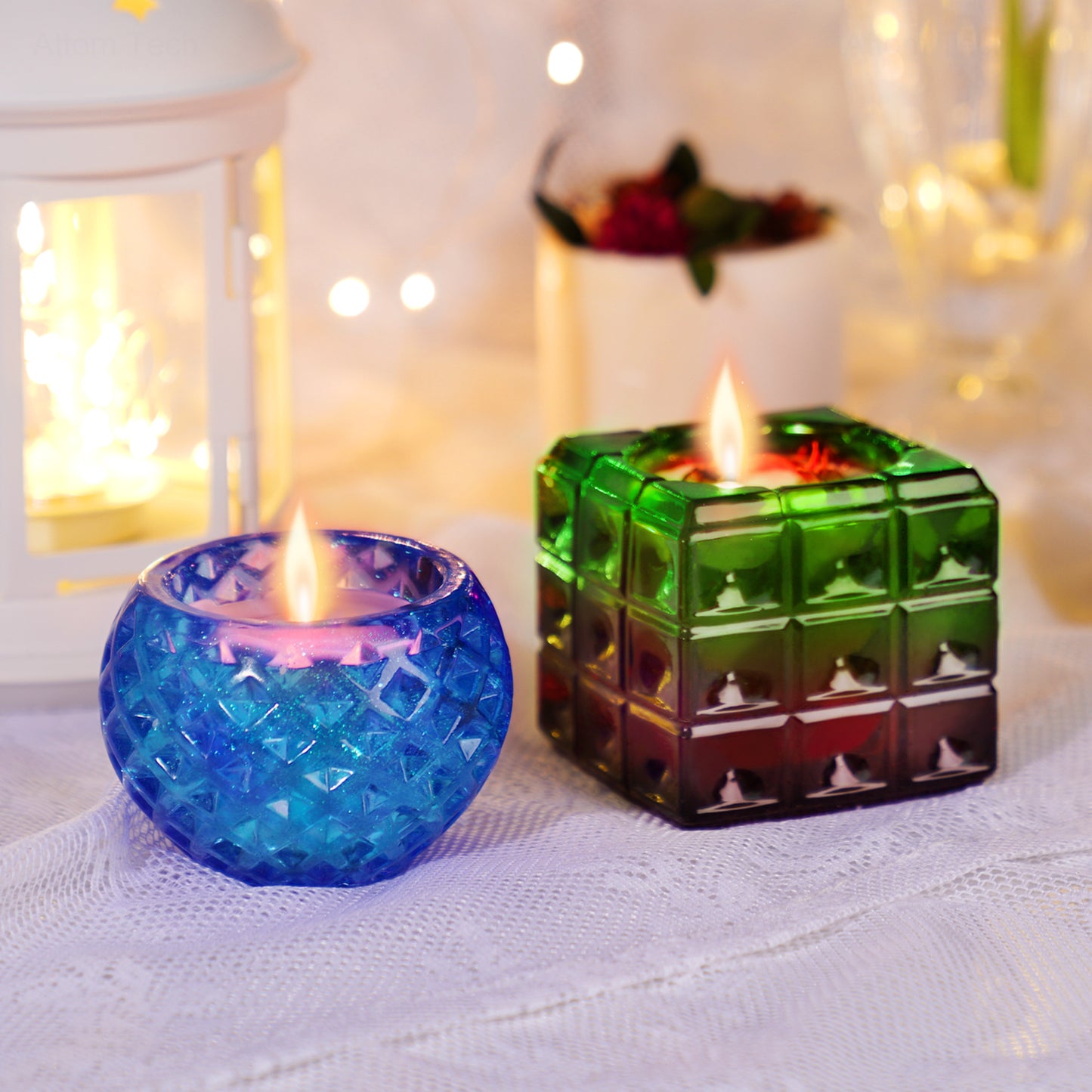DIY Epoxy Resin Casting Candle Holder Silicone Mold Kit with Silver Glitter Pa