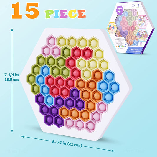 Hexagon Jigsaw Puzzle Pop Bubble Fidget Sensory Toy Silicone 3D Building Blocks