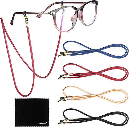 Eyeglasses Holder Strap Cords 4-Pack Eyeglass Retainer PU Leather (4 Colors)